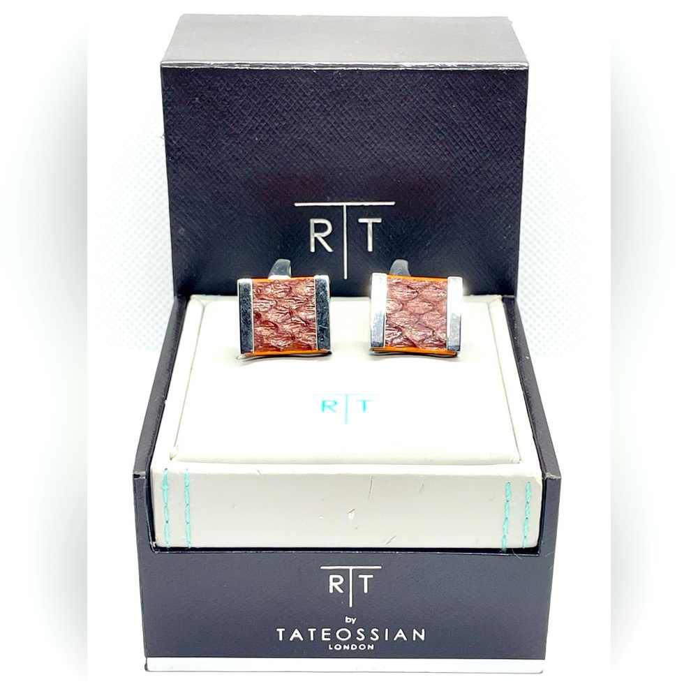 R|T by Robert Tateossian Cufflinks. Python Brown & Orange stainless Steel - NIB